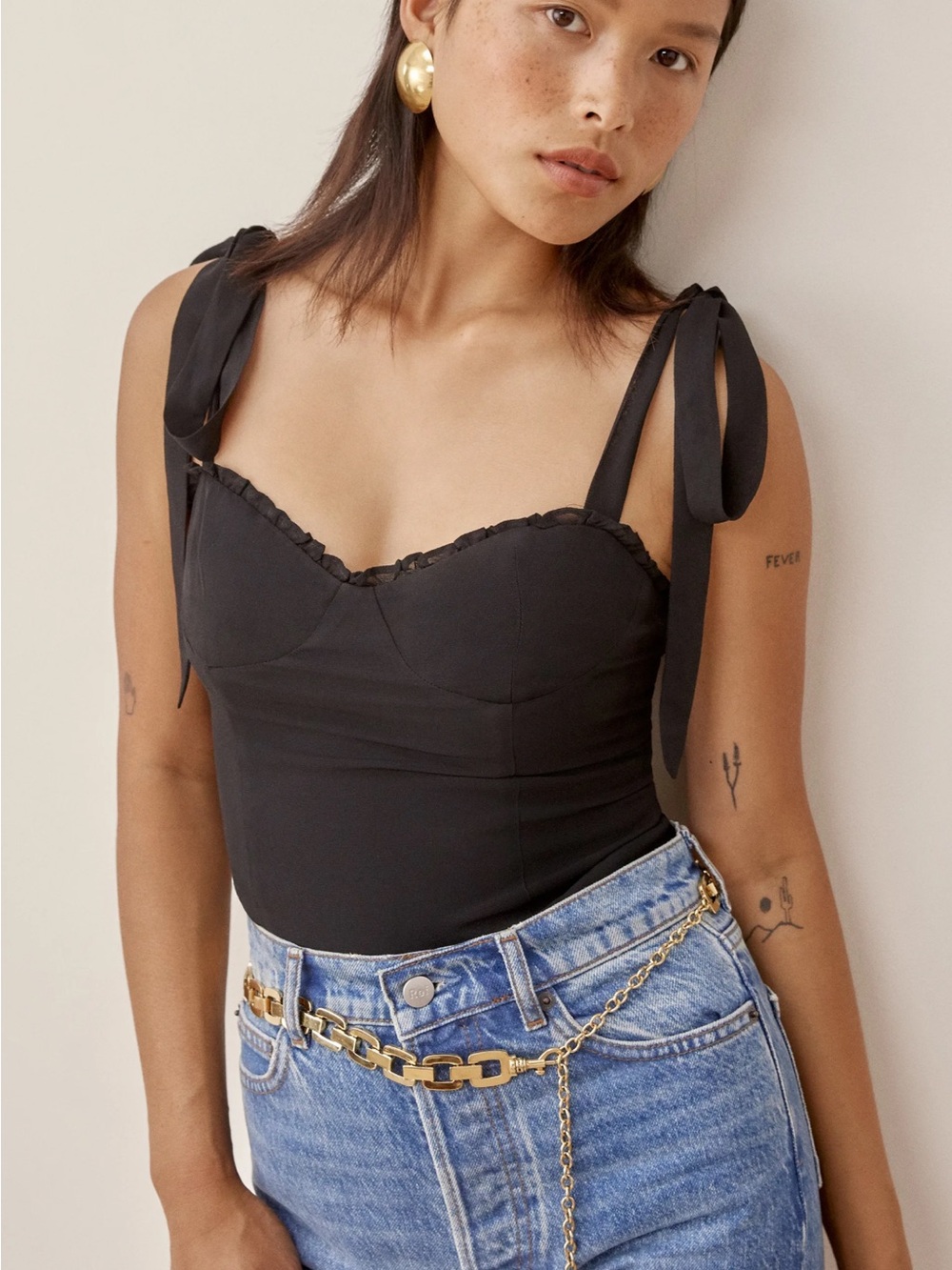 Reformation Blanca Top | Black Tie-Shoulder Top